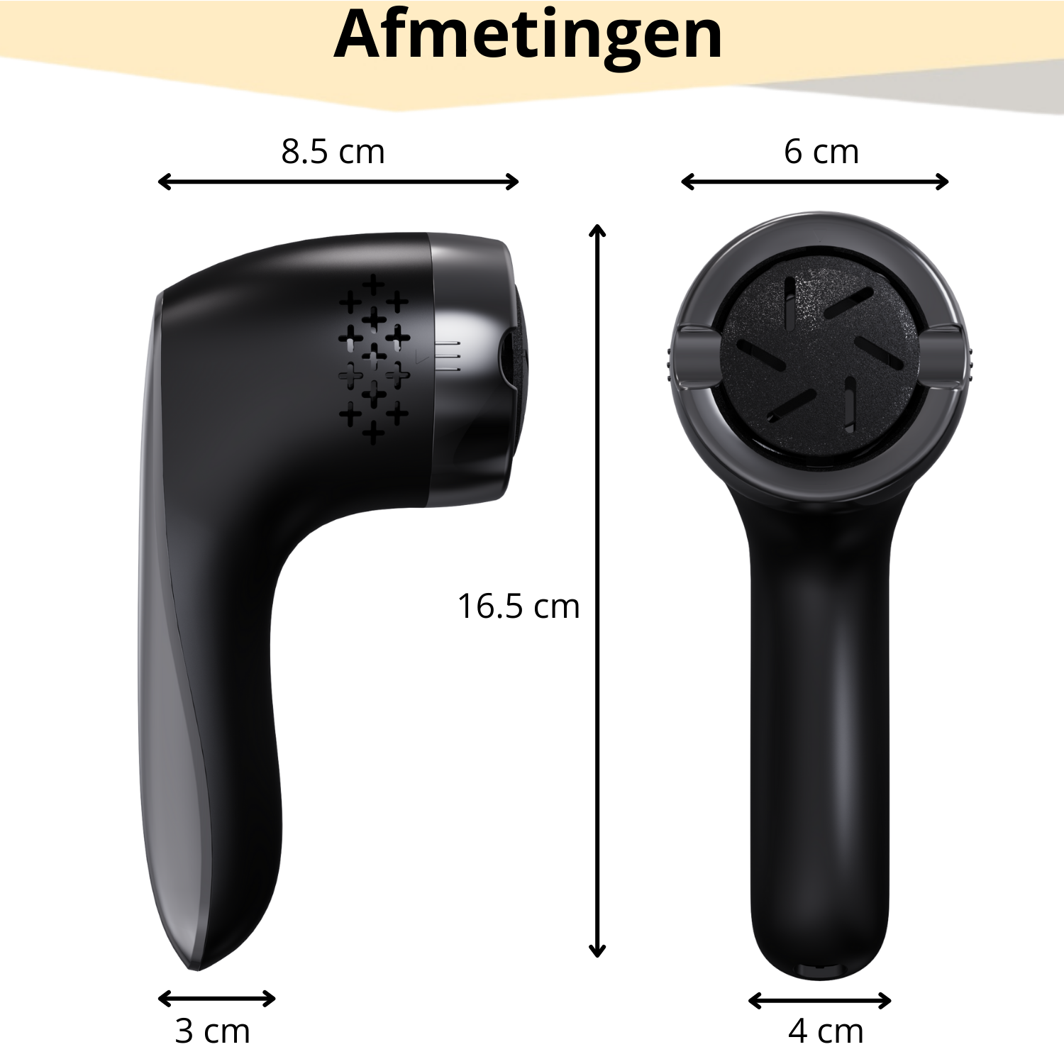 Afmetingen van de eeltverwijderaar – 16,5 cm lang, 6 cm breed, 4 cm diep