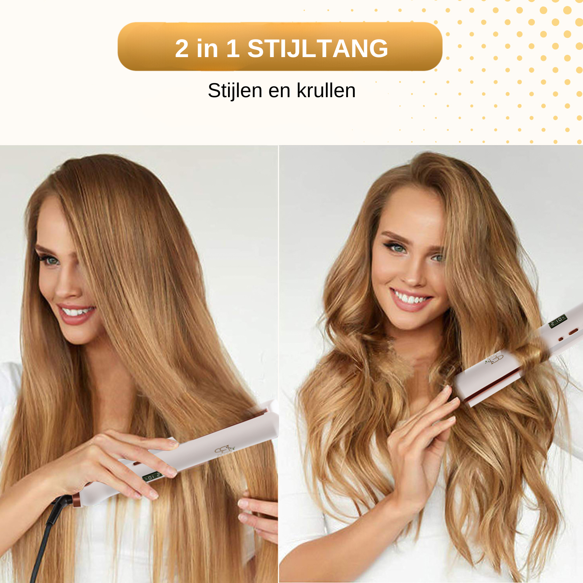 2-in-1 Stijltang & Krultang – Geschikt voor Alle Haartypes - Wit