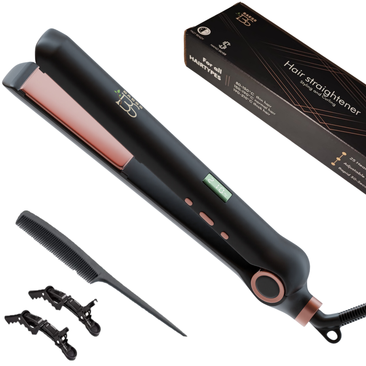 2-in-1 stijltang met ionische anti-frizz functie voor glad en glanzend haar.