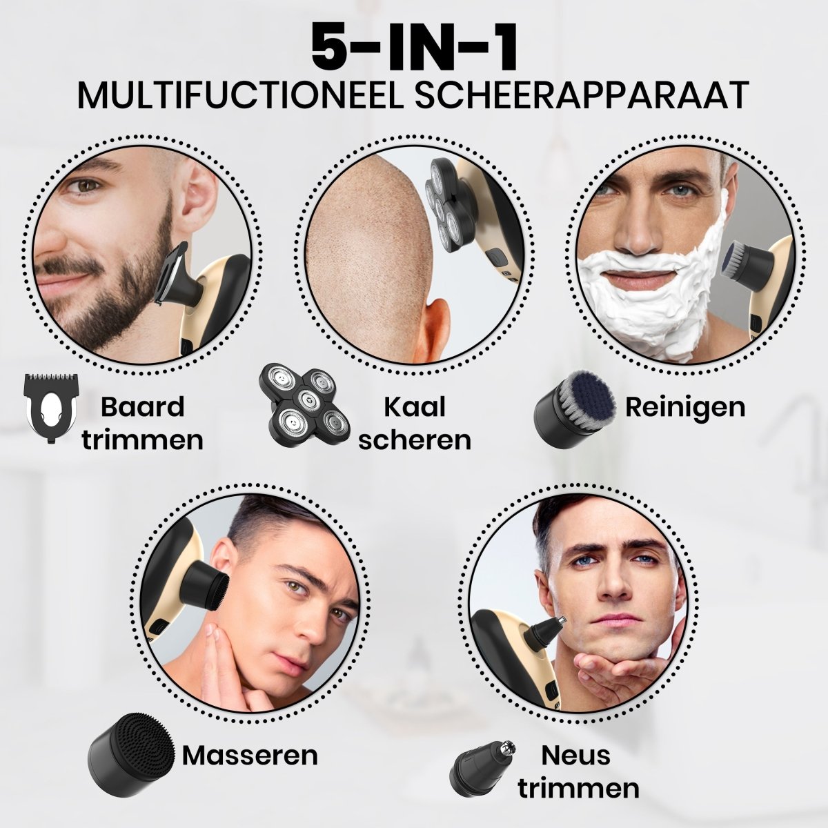 BAESS 5-in-1 Scheerapparaat voor mannen - Trimmer - Nat & Droog - Draadloos