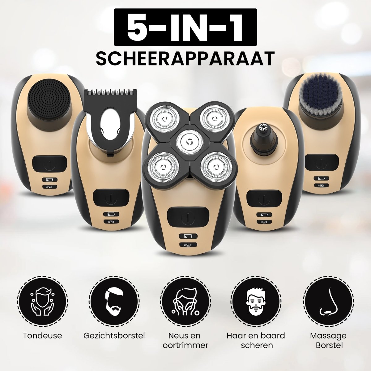 BAESS 5-in-1 Scheerapparaat voor mannen - Trimmer - Nat & Droog - Draadloos