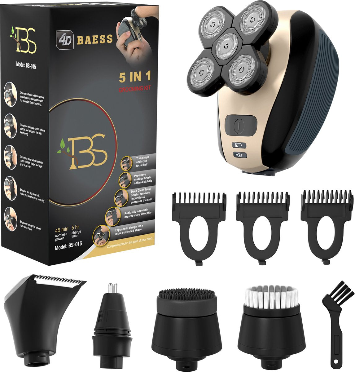 BAESS 5-in-1 Scheerapparaat voor mannen - Trimmer - Nat & Droog - Draadloos