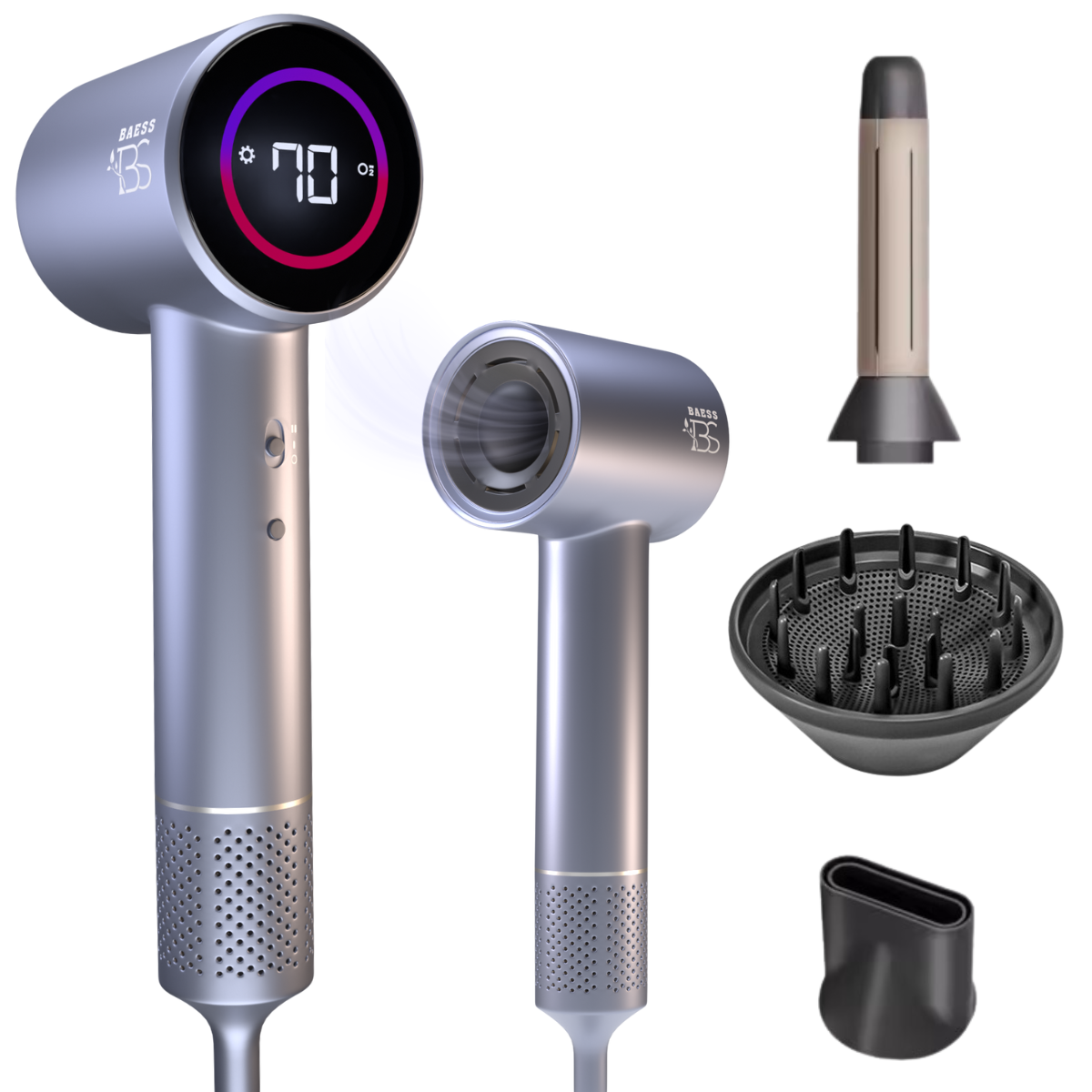 BAESS haardroger met digitaal display – inclusief diffuser en 2 opzetstukken