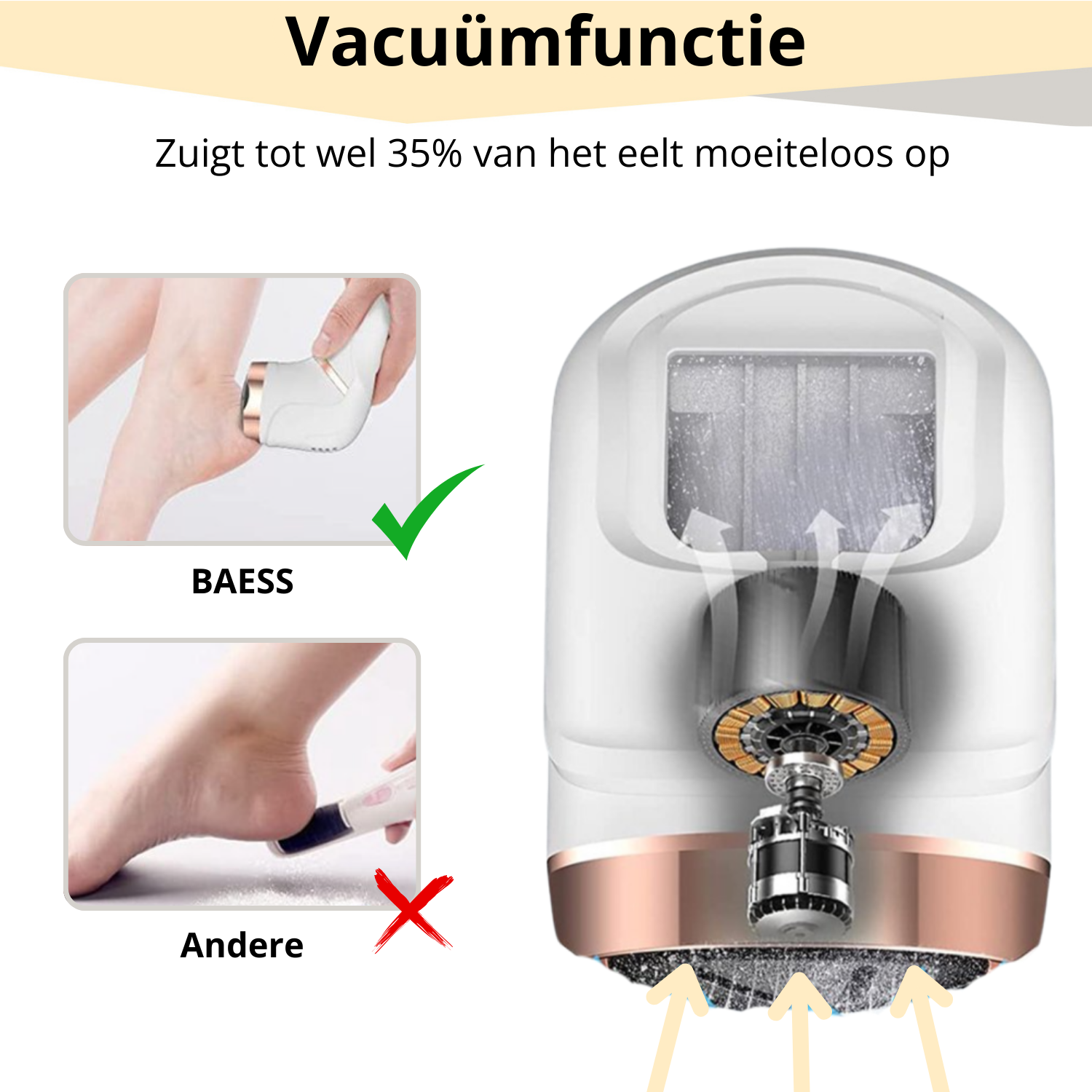 BAESS elektrische eeltverwijderaar met vacuümfunctie – zuigt 35% van het eelt direct op