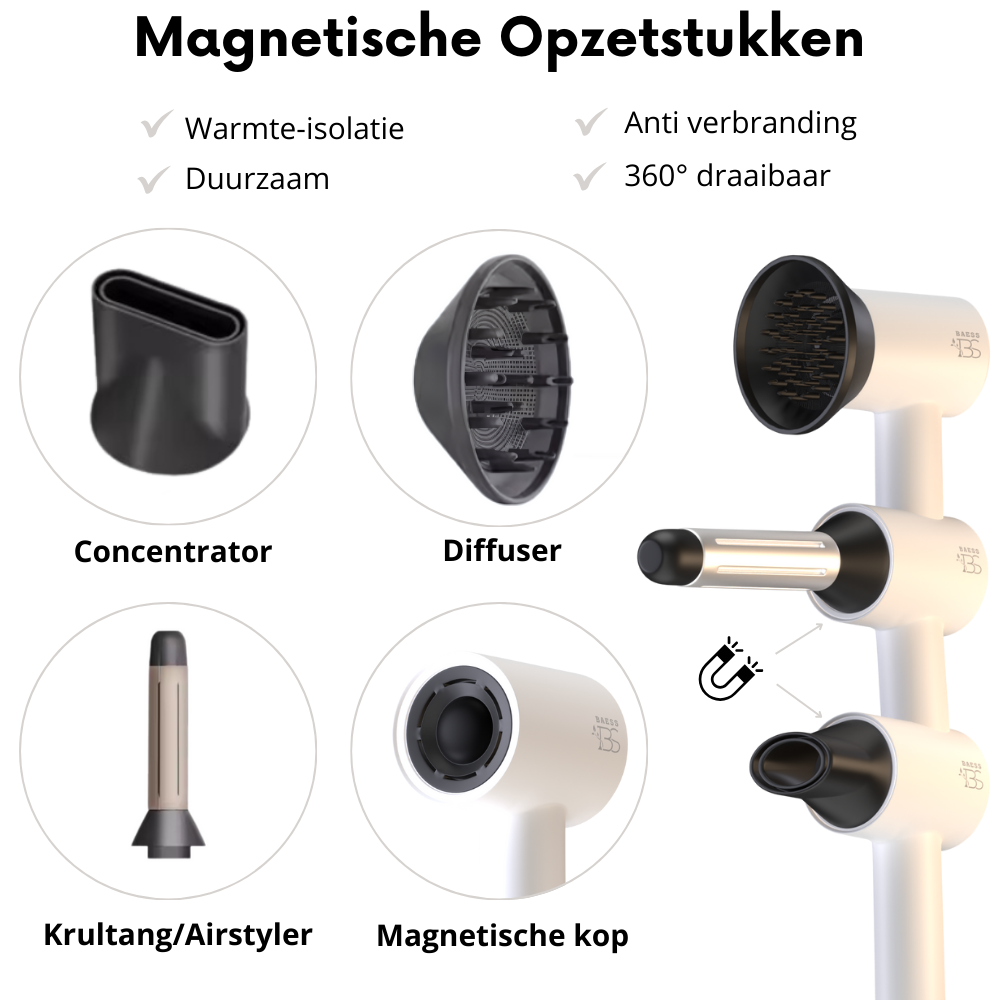 Föhn met Diffuser, Airstyler en Concentrator - Ionentechnologie - 8 standen