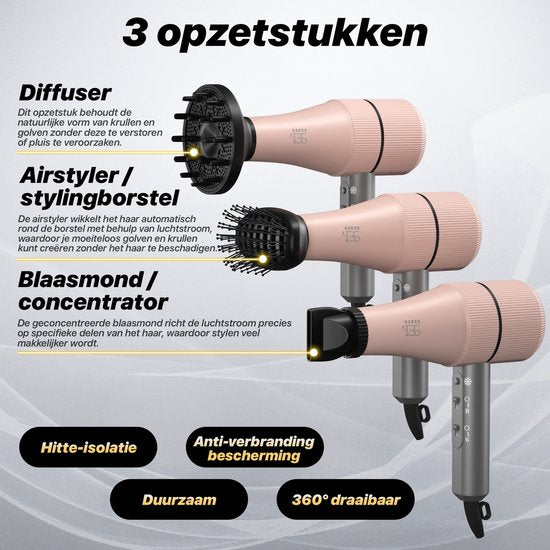 Föhn met Diffuser - 5 Standen - Ionische Haardroger met Borstel