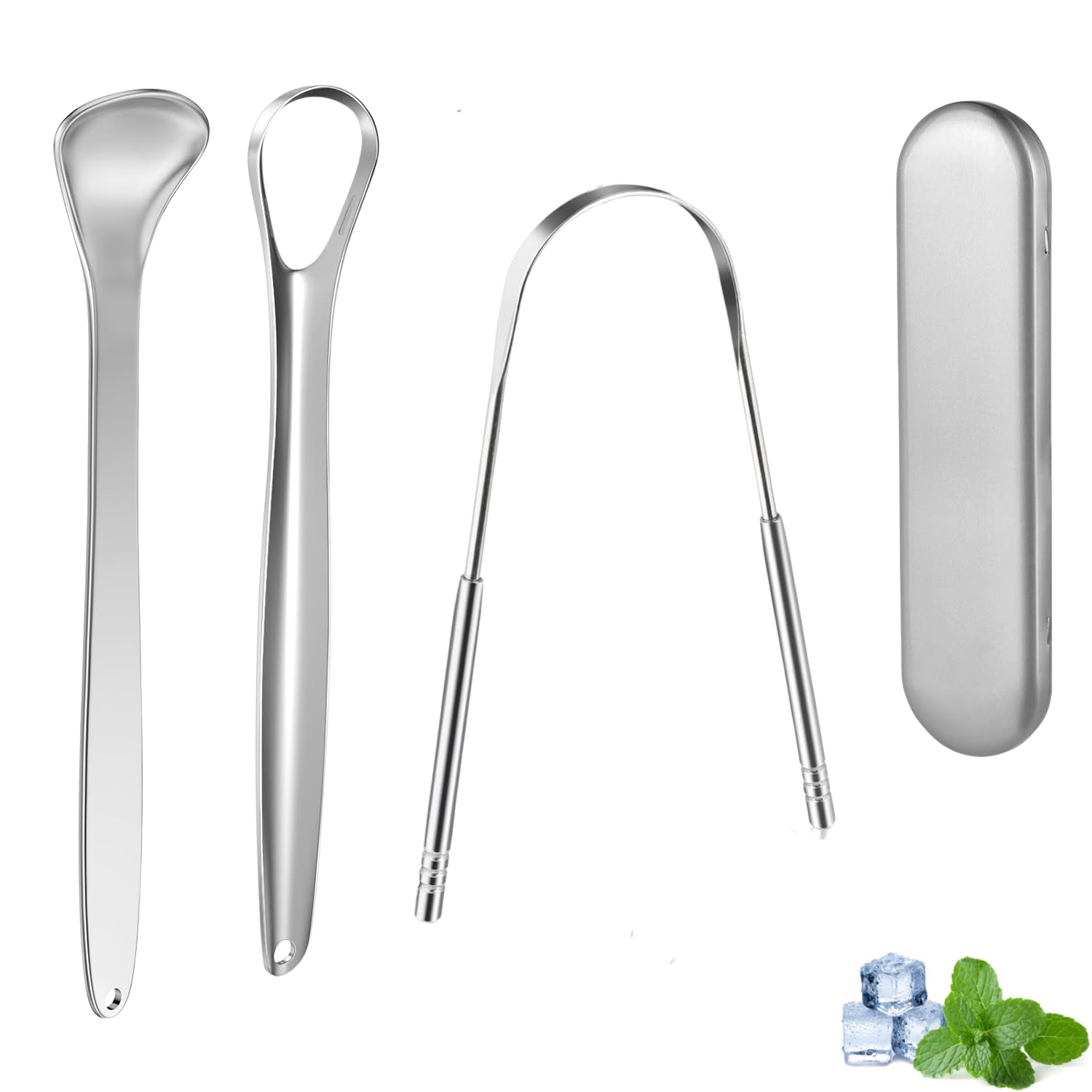 3-in-1 RVS tongschraper set in zwart met reisetui – voor frisse adem en mondhygiëne