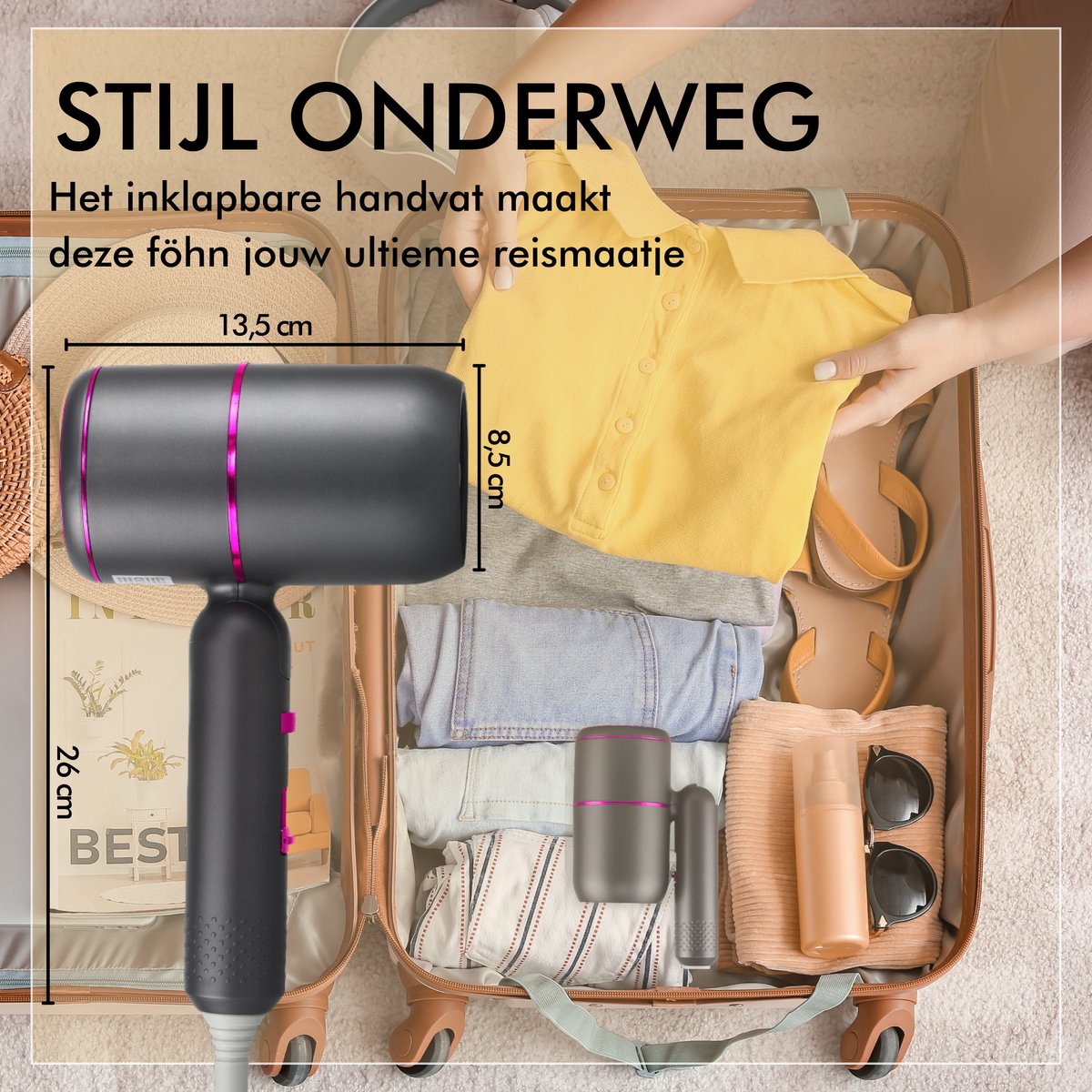 BAESS Turbo Flex Föhn met diffuser - 2000W - 3 Standen - Wit
