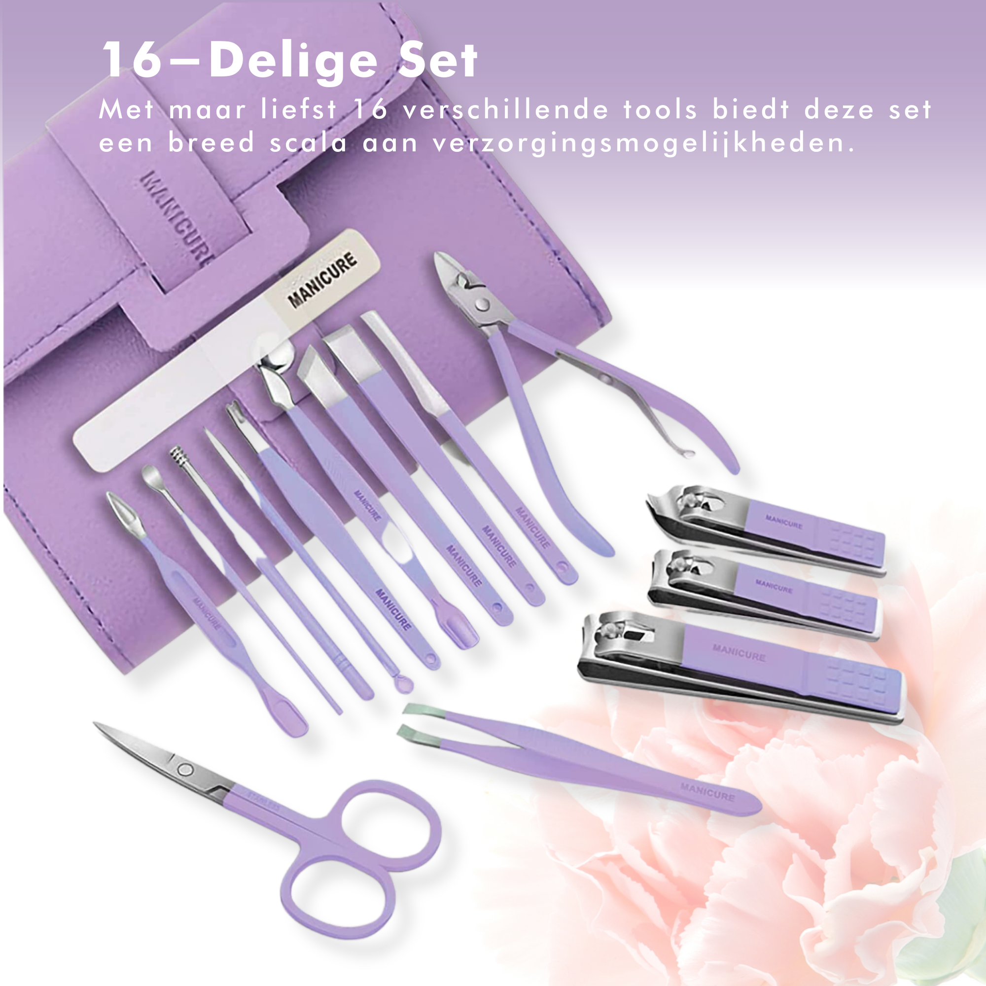 16-Piece Pedicure and Manicure Set - Nail Set - Pink