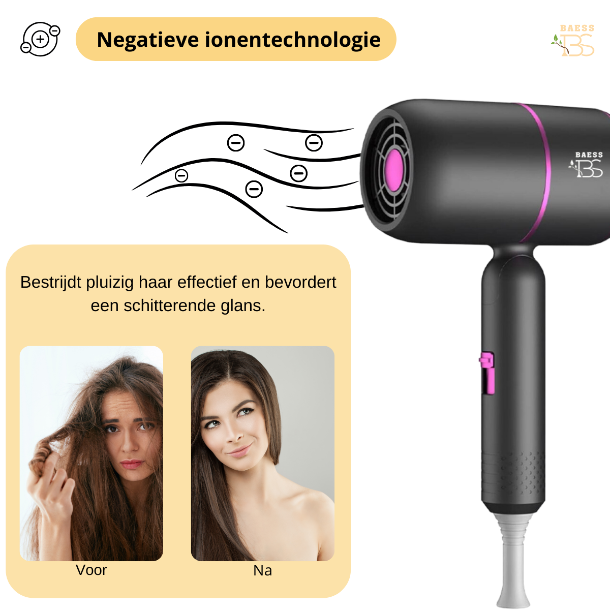BAESS Turbo Flex Föhn met diffuser - 2000W - 3 Standen - Wit