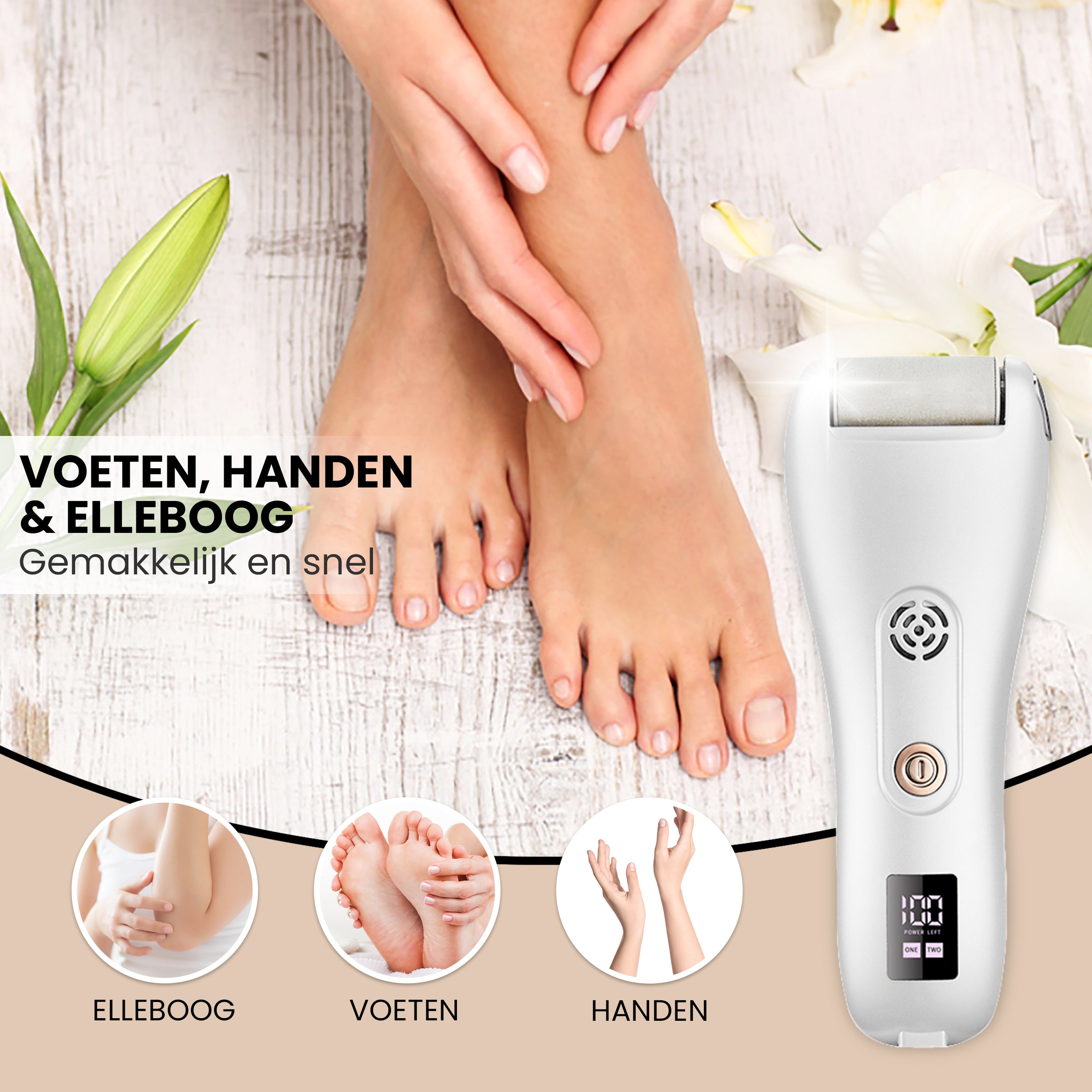 Electric Callus Remover - Vacuum System - 3 Wear Rollers - Gold