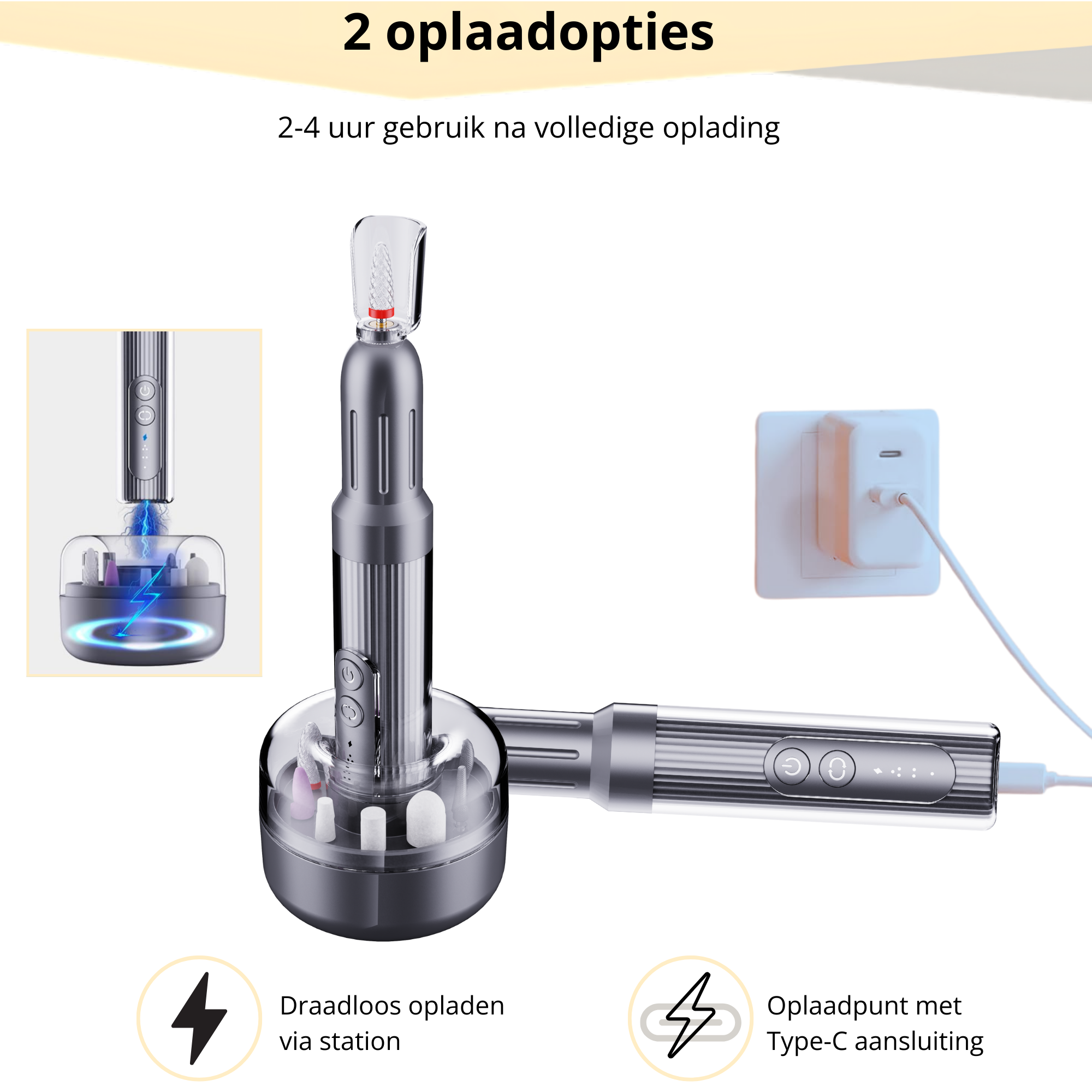 Nagelfrees met USB-oplader en reinigingsborsteltje – handig in gebruik