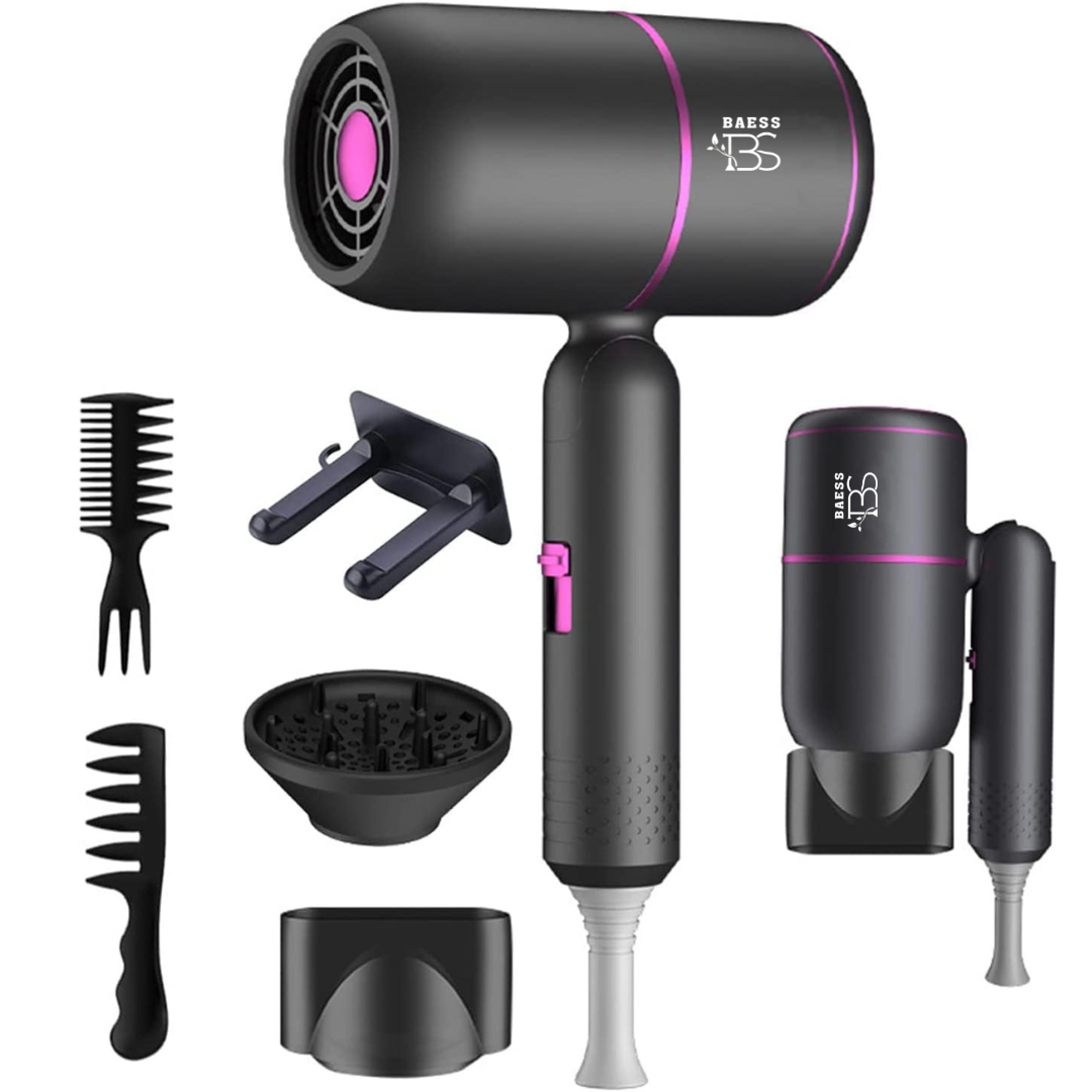BAESS Turbo Flex Hair dryer with diffuser - 2000W - 3 Stands - Gray/Pink