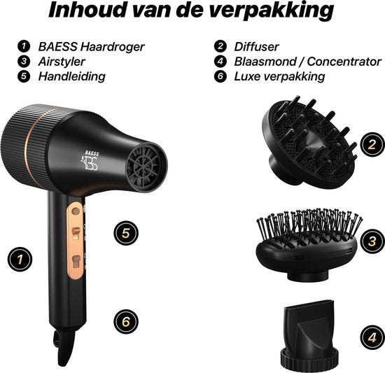 Föhn met Diffuser - 5 Standen - Ionische Haardroger met Borstel