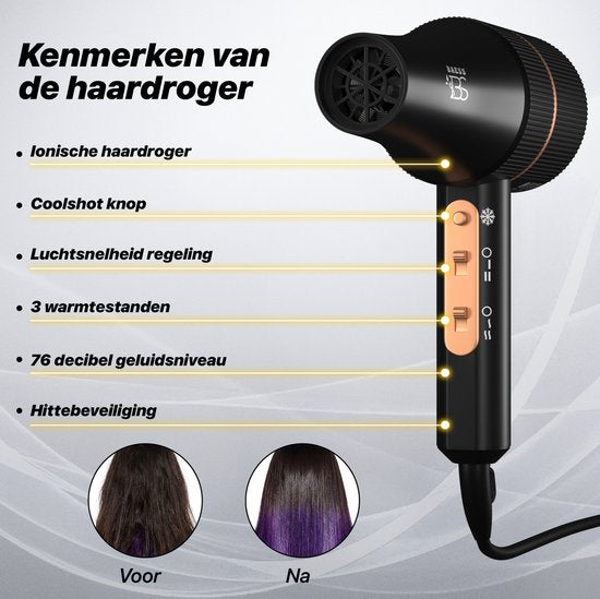 Föhn met Diffuser - 5 Standen - Ionische Haardroger met Borstel