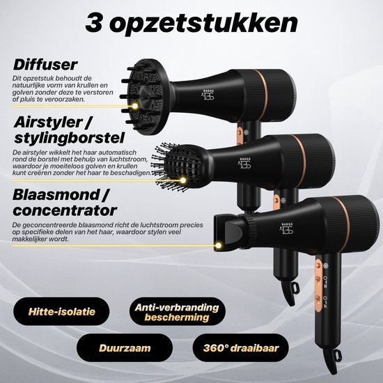 Föhn met Diffuser - 5 Standen - Ionische Haardroger met Borstel