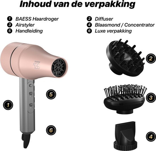 Föhn met Diffuser - 5 Standen - Ionische Haardroger met Borstel