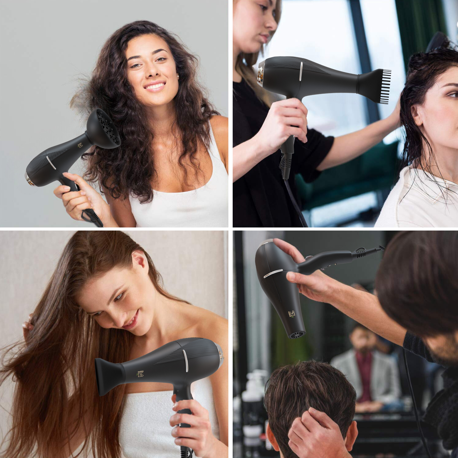Haarfohn geschikt voor dames en heren, met diffuser, kammondstuk en stylingmondstuk voor elk haartype