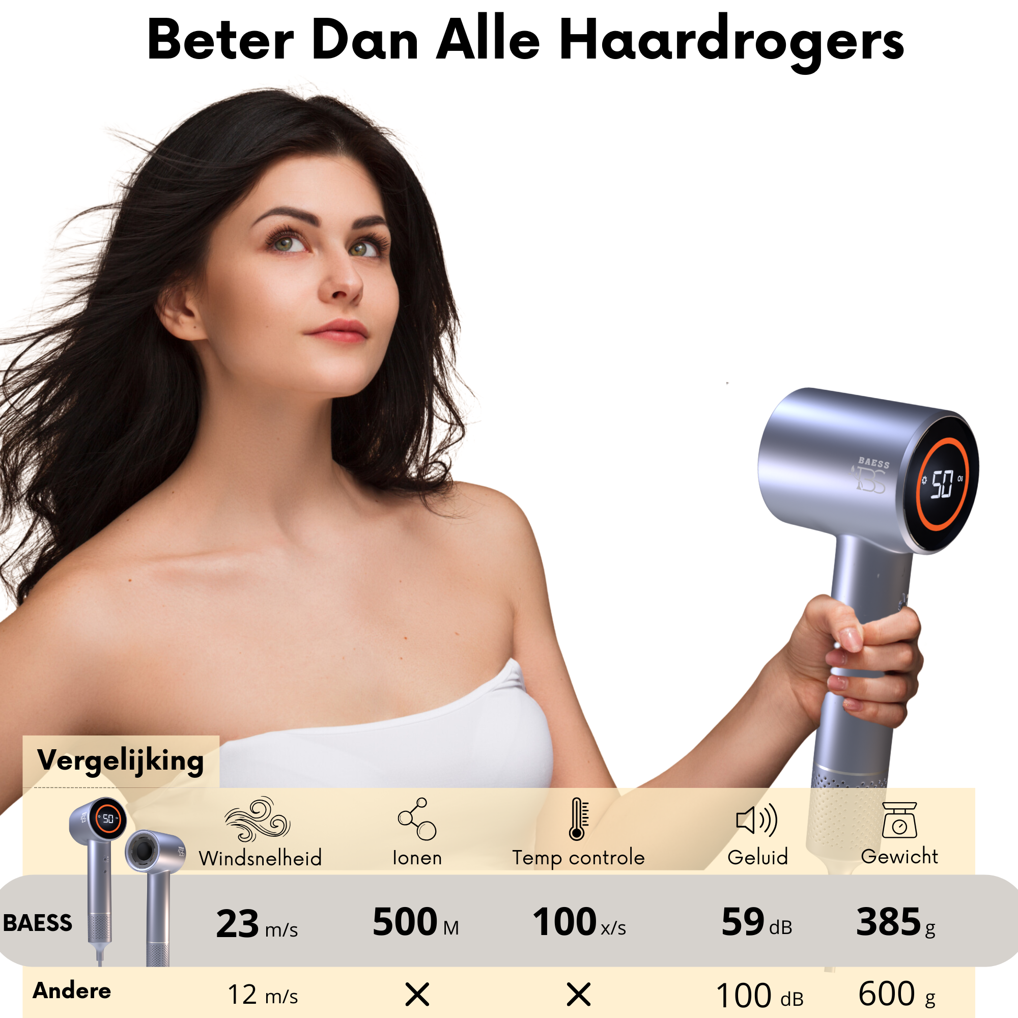 Haardroger vergelijking – hogere windsnelheid, ionenfunctie, temperatuurcontrole en lichter gewicht