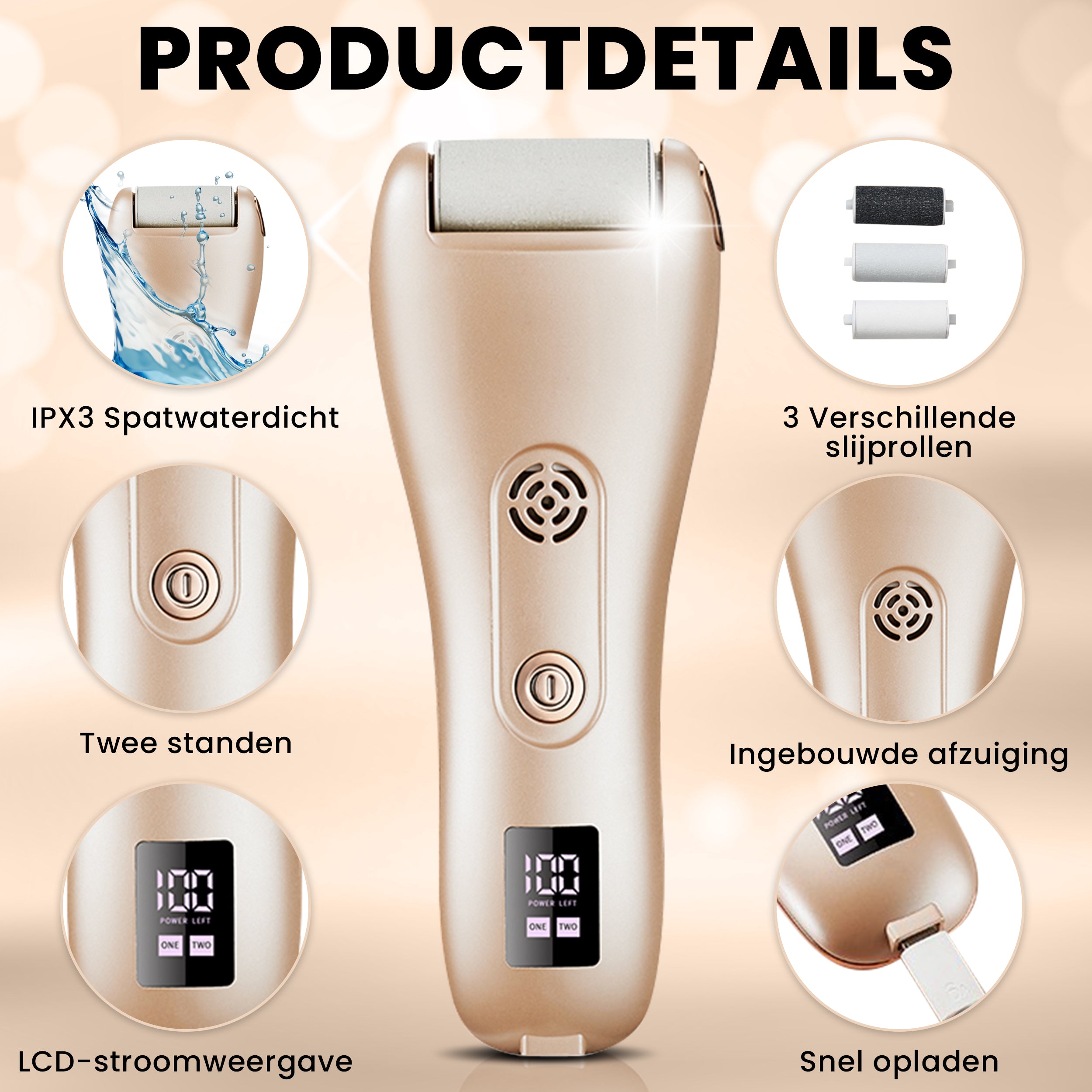 Electric Callus Remover - Vacuum System - 3 Wear Rollers - White