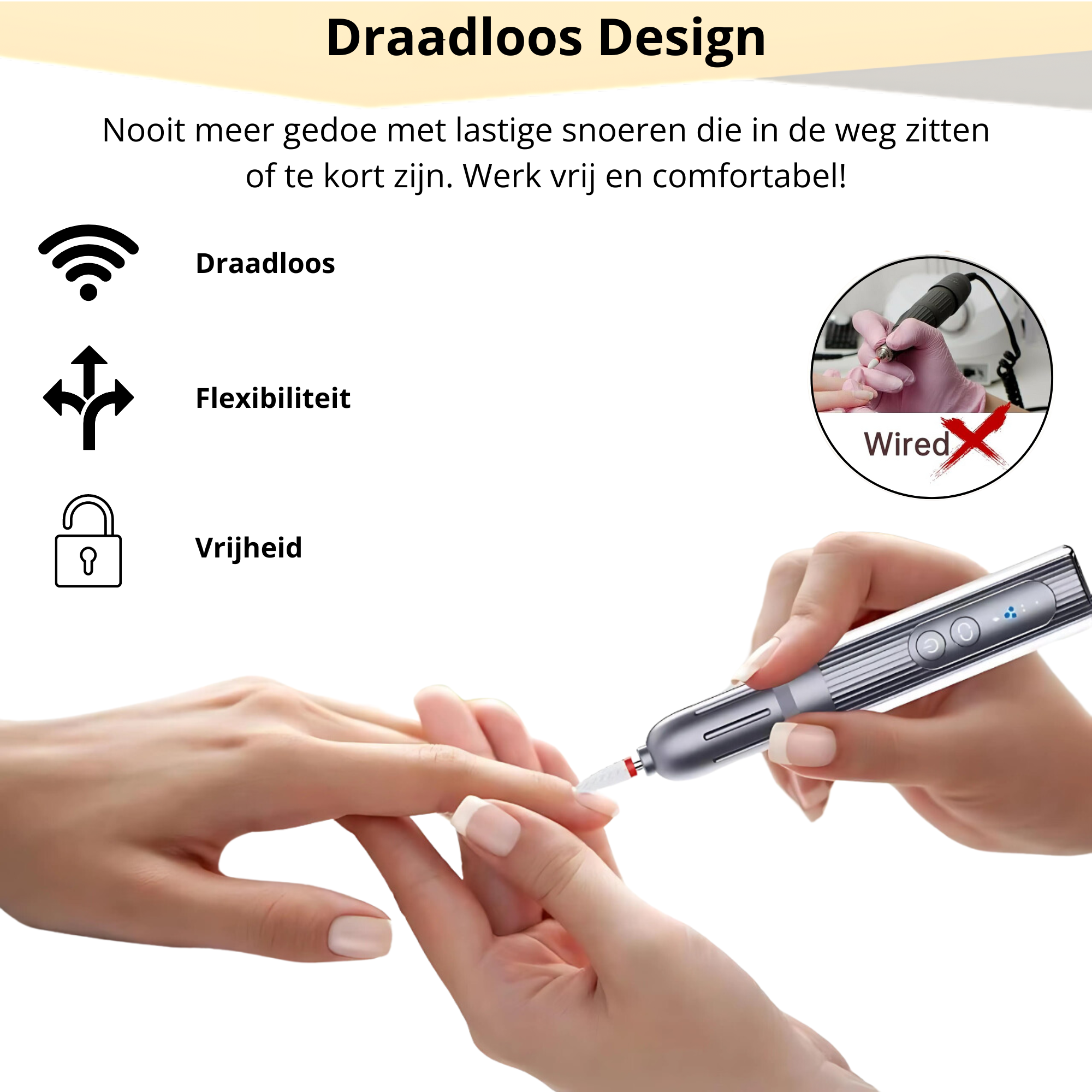 Nagelvijl voor manicure en pedicure – elektrisch met roterende kop