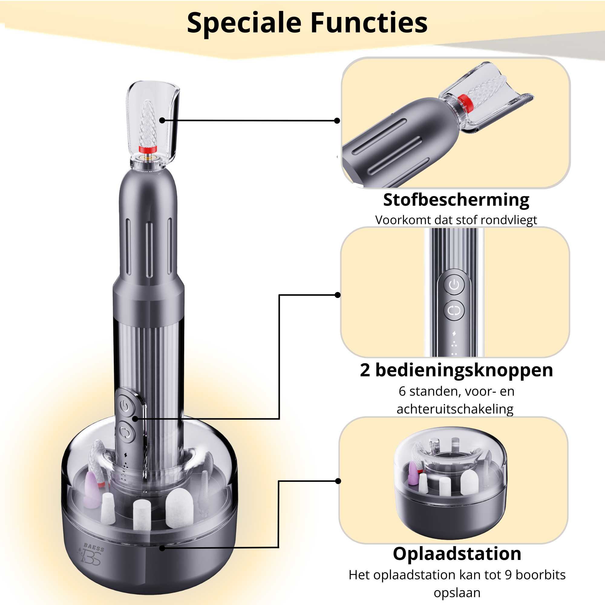 Geschikt voor rechts- en linkshandigen – ergonomisch ontwerp nagelfrees