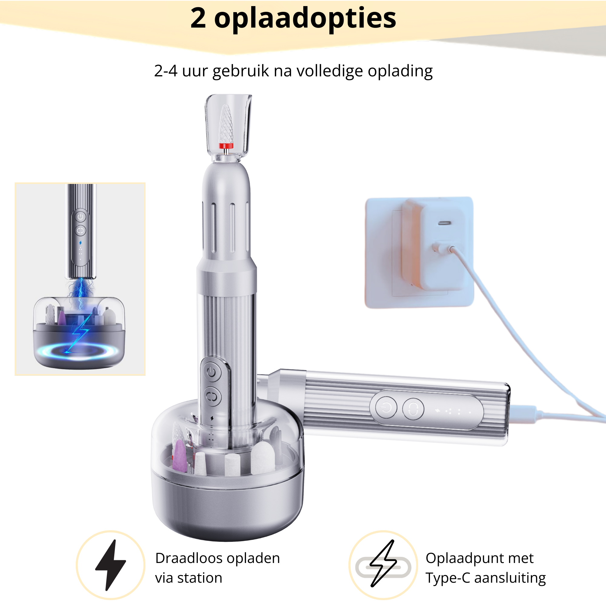Nagelfrees met USB-oplader en reinigingsborsteltje – handig in gebruik