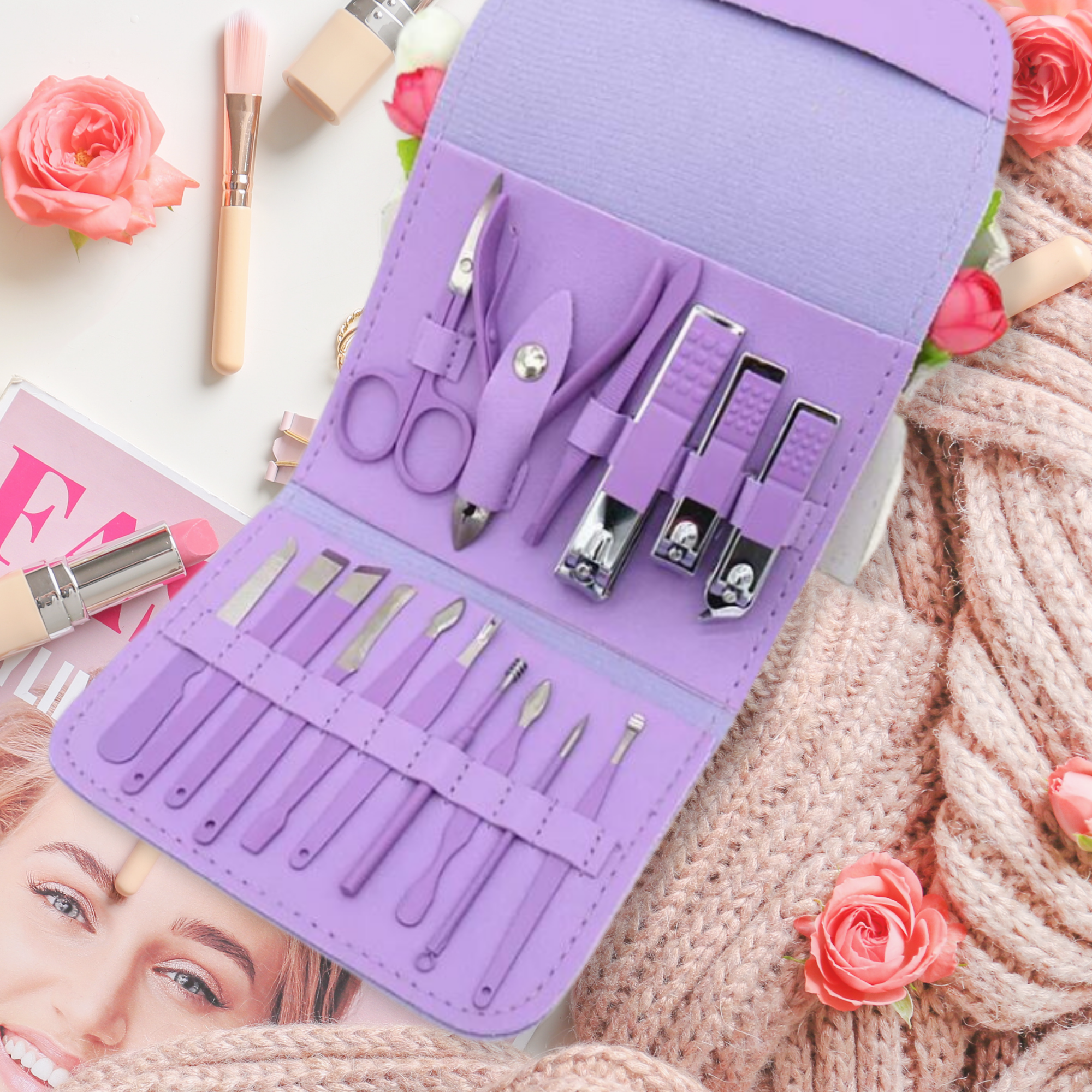 16-Piece Pedicure and Manicure Set - Nail Set - Pink